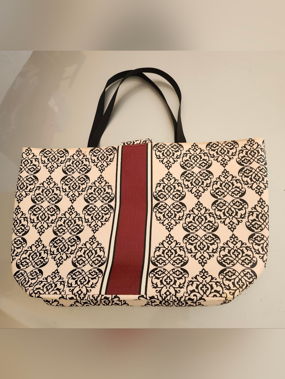 Brighton Cream, Black And Burgundy Coated Canvas Tote Bag - Picture 3 of 10